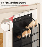 Soarine 12 Tier Over the Door Shoe Organizer for Closet, Holds 24 Pairs Hanging Shoe Rack for Door with Mesh Pockets, Narrow Shoe Holder Hanger for Sneakers, Boots (Black)