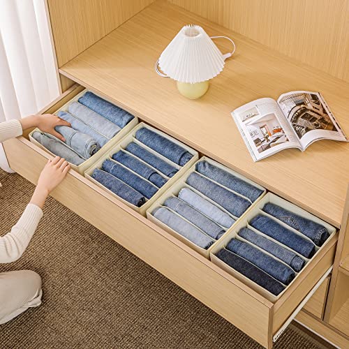 Jeans Drawer Organizers for Clothing, 5 Compartment Wardrobe Storage Box, Washable Clothes Organizer for Folded Clothes, Jeans, Pants, Leggings, t-shirts(Beige) - color: Beige