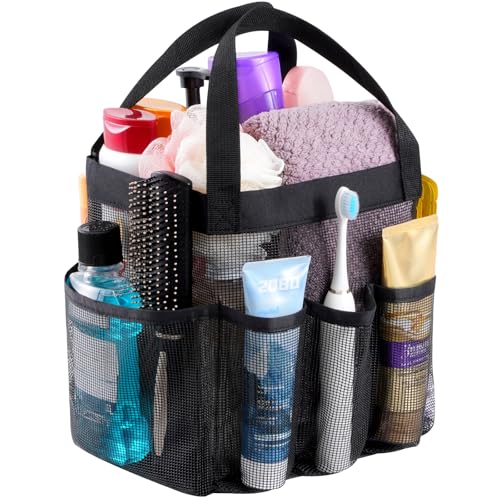 Lifewit Mesh Shower Caddy Portable for College Dorm Room Essentials with 7 Pockets, Freestanding Hanging Organizer Basket, Quick Dry Tote Bag for Camping, Bathroom, Beach, Travel, 1 Pack, Black - color: Black