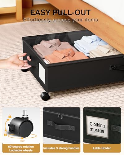 Under Bed Storage with Wheels,2Pack Underbed Shoe Storage Organizer,7.5-10.6 inchTall Adjustable Storage for Underbed with Lids,65L Extra large capacity for Clothes, Blankets,Shoes - size: 2pcs