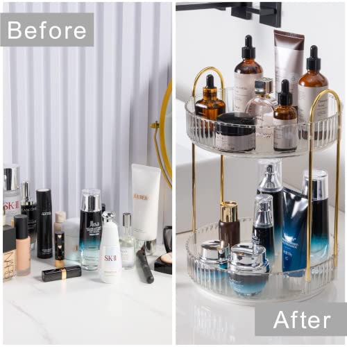 shuang qing Rotating Makeup Organizer for Vanity, High-Capacity Skincare Clear Make Up Storage Perfume Organizers Cosmetic Dresser Organizer Countertop 360 Spinning (Clear, 2 Tier) - color: Clear, size: Regular-2 Tier