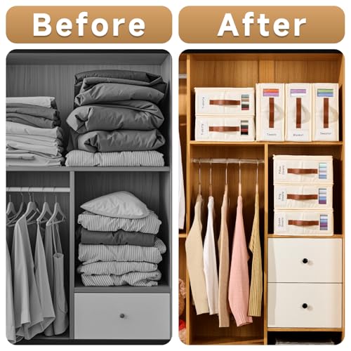 Bed Sheet Organizer 4 Pack - No Insects Entry Sheet Organizers and Storage with Zipper, Label, Handle, Window, Linen Closet Organizers and Storage for Sheet Set, Clothing, Duvet Covers, Blanket - color: White, size: 4 pack