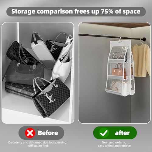 Space Saving Hanging Purse Organizer 6 Pockets Closet Wardrobe Handbag Pocketbook Storage - color: Black, size: 1-Pack