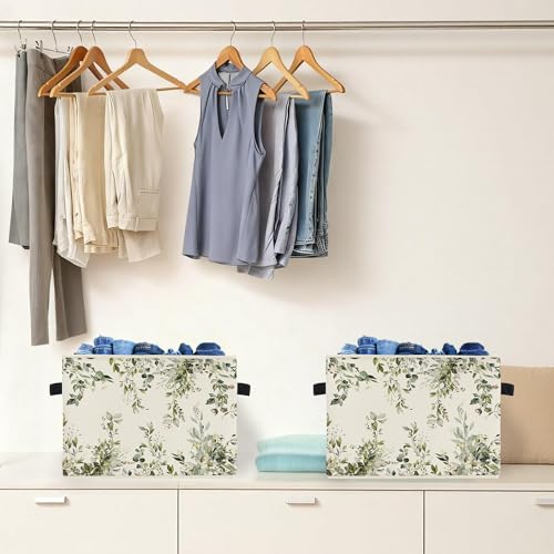 Watercolor Green Botanical Storage Box Bins, Rustic Cottagecore Flower Botanical Collapsible Storage Basket Organizer for Bedroom Laundry Room Home Clothes Toys Books, Toybox for Girls - color: Floral F