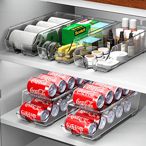 Simple Houseware 2-Pack Auto-Rolling Beverage Can Organizer for Fridge, Clear Front-Loading Soda Dispenser with Smooth Glide Design, Space-Saving Refrigerator Storage Bins - size: 2 Pack