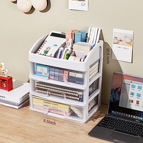 Desk Organizer with Drawers, 3 Drawers Storage Organizer, Desktop Storage Drawers for Office/School Supplies, Plastic Stationary Makeup Organizer, Desk Storage Box for Office, School, Home - color: 4 Layers with 3 Drawers