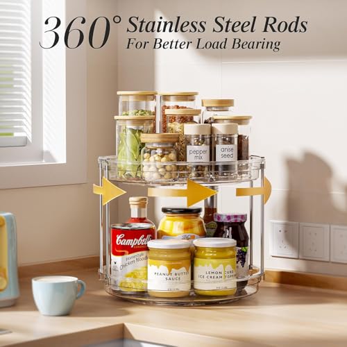 LAMU Rotating Makeup Organizer for Vanity, 10.6in 2 Tier Lazy Susan Turntable Stackable Spinning Skincare Organizer Cosmetic Perfume Tray Display for Bathroom Counterop, Large Capacity, Clear - color: Clear, size: 10.6in 1Pack