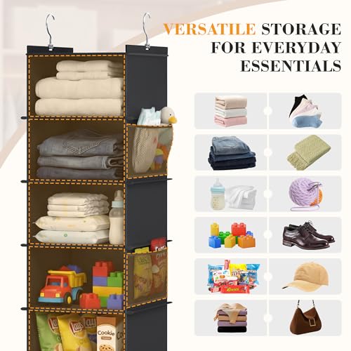 YOUDENOVA Upgraded Extra Wide Hanging Shoe Organizer for Closet, 8-Shelf Storage Organizer with 8 Side Pockets, Hanging Shoe Rack for Hats Clothes Jeans, Black - color: Black, size: 1 Pack