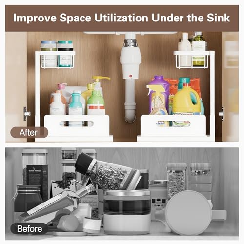 VUSIGN 2 Tier Under Sink Organizer and Storage, Slide Out Pull Out Cabinet Organizer Shelf, Storage for Kitchen Bathroom Laundry, 1Pack, White - color: White-1pc