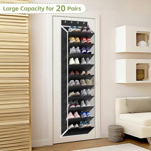 KEEPJOY 10 Tiers Mesh Over Door Shoe Organizer Storage, Hanging Shoe Holder for Door with Large Deep Pockets, Fit 20-30 Pairs Shoe Rack for Sneakers, Boots(Black) - color: Black-1 Pack of 10 Cell