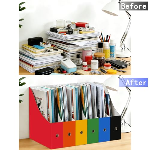 Limitliho Magazine File Folder Holder for Desk, Book Bins for Classroom Library,Office,Home, 10.6" H x 10.2" L x 3.5" W in Cardboard Paper Organizer (Red, 2 Pack) - color: Red