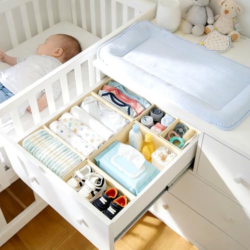 DIMJ Drawer Organizer Clothes, 28 Pack Dresser Organizer, Foldable Closet Organizers and Storage, Fabric Dresser Bins, Drawer Dividers for Nursery, Baby Clothes, Underwears, Sock,Beige - color: Beige, size: 28 Pack