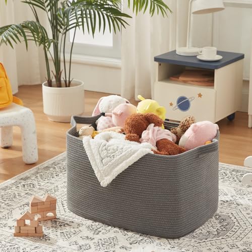 OIASKET 118L Extra Large Blanket Basket, 24.8" x 17.7" x 17.2" Woven Storage Basket for Living Room, Rectangle Nursery Blanket Storage for Toys, Towels, Dirty Clothes (Grey) - color: Grey, size: 24.8"x17.7"x16.2"