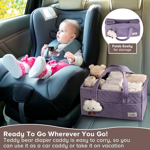 PeraBella Baby Diaper Caddy Organizer, Baby Basket Shower Gift, Portable Changing Table Basket, Postpartum Caddy & Tote Bag Pouch, Newborn Boy & Girl Nursery Essentials Registry, Car Diaper Organizer - color: Lavender