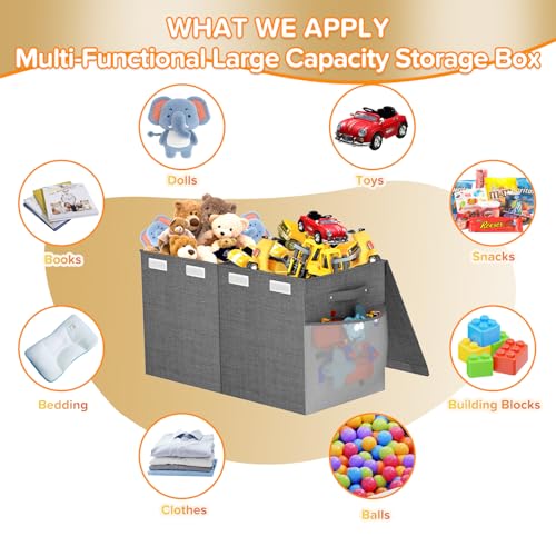 Large Toy Box Chest, Collapsible Sturdy Toy Storage Organizer Boxes Bins Baskets Dinosaur Kids Toy Chest Bin with Lids for Boys Girls Living Room Playroom Bedroom Nursery 25"x14"x16" Gray - color: Grey－2