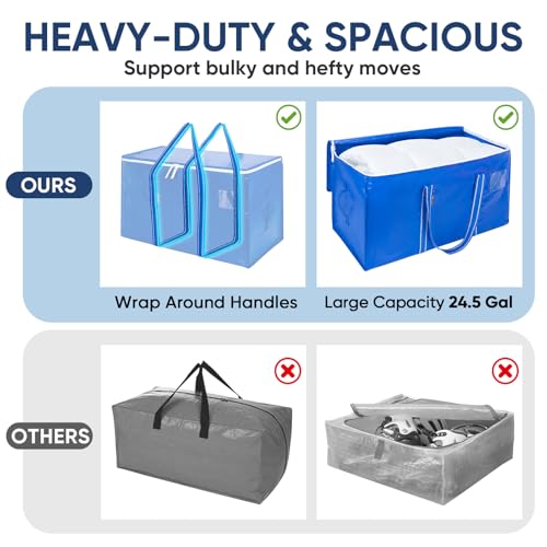 BALEINE 4-Pack Oversized Moving Bags with Reinforced Handles, Heavy-Duty Storage Tote for Clothes, Moving Supplies (Royal Blue, 4-Pack) - color: Royal Blue, size: 4-Pack