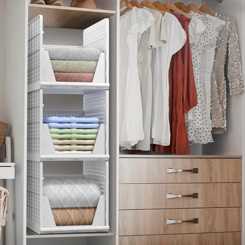 Sorbus Stackable Shelf Organizer Baskets – Plastic Closet Organizer for Clothes, Pantry, Bathroom, Kitchen & Garage – Open Front Storage Bins for Cabinets, Countertops & Under Shelf Organization - size: 3 XL