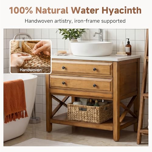 StorageWorks Large Rectangular Wicker Basket, Water Hyacinth Storage Basket with Built-in Handles, 1 Pack - color: Natural (Water Hyacinth), size: 15"L x 11"W x 6 ¾"H
