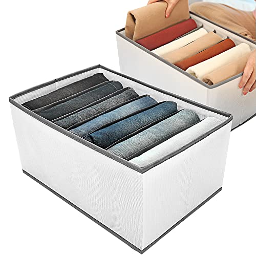 EASEVE Wardrobe Closet Organizer and Storage for Clothes - 7 Grids Foldable Drawer Dividers Organizers for Jeans | Pants | Shirts | Leggings, Stackable Clothing Bins for Closets Organization (1PCS) - size: 1 Pack