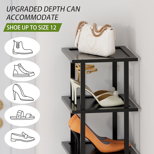Vertical Tall Shoe Rack Organizer for Entryway -7 Tier Free Standing Slim Narrow Bamboo Wood Corner Stackable Shoe Boots Storage Stand Small Spaces for Closet Garage Cloakroom Living Room (Black) - color: Black, size: 7 Tier