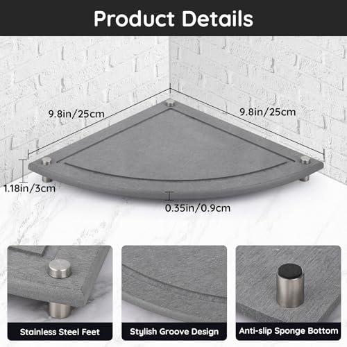 Segbeauty Water Absorbing Stone Drying Tray, 9.85in Quick Dry Diatomaceous Earth Corner Countertop Organizer, Corner Sink Shelf Tray for Bathroom Counter, Fast Drying Stone for Kitchen Counter - color: Pure Gray, size: 9.9" x 9.9" x 1.2"