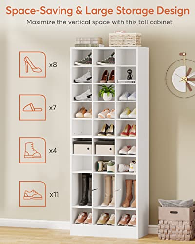 Tribesigns 10-Tier Shoe Storage Cabinet, White Wooden Shoe Rack with 30 Cubbies, Freestanding Tall Entryway Shoe Organizer for Closet, Entryway, Living Room - color: White
