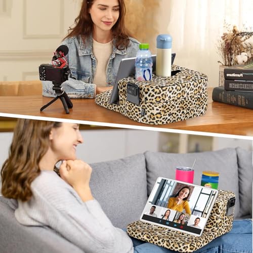 TabCouchCaddy - Couch Cup Holder Tray Pillow - Bed, Couch Caddy, Sofa, RV & Car - Holds Drinks, Snacks, Remotes, Phones, Kindle, Tablet | Bed Cup Holder (Leopard) - color: Leopard