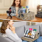 TabCouchCaddy - Couch Cup Holder Tray Pillow - Bed, Couch Caddy, Sofa, RV & Car - Holds Drinks, Snacks, Remotes, Phones, Kindle, Tablet | Bed Cup Holder (Leopard) - color: Leopard