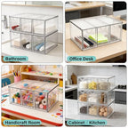 Prsildan Acrylic Makeup Organizer, 3 Pack Stackable Storage Drawers with 9 Drawers for Office Desk Vanity Craft Room Clear Drawer Organizers for Hair Accessories Art Supplies Cosmetics Modular System - style: Style3-9Drawers