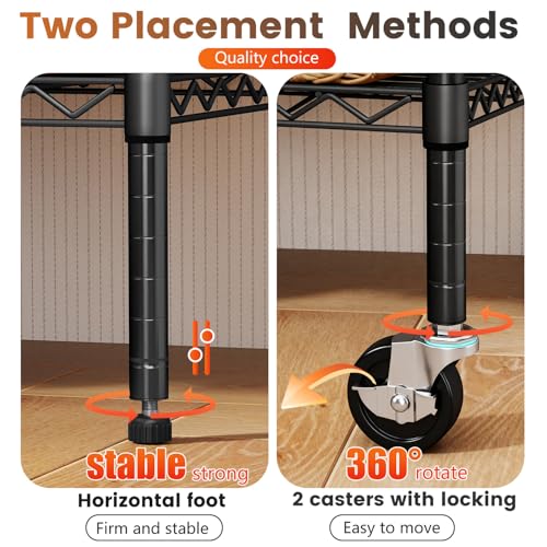 BestOffice | 6-Tier Wire Storage Shelves with Wheels | 18x45x82 | Black | Adjustable Racks | Heavy-Duty Metal Shelf, Holds Upto 2100 lbs | No-Tool Assembly | Ideal for Home & Garage Shelving - color: Black, size: 45"W x 18"D x 82"H