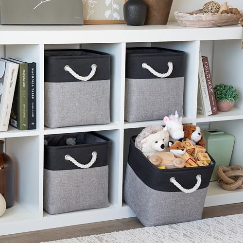 OrganiHaus 11x11 Cube Storage Bins 4 Pack, Foldable Cube Storage Organizer w/ Rope Handles, Collapsible Fabric Bins for Toys, Clothes & Closet Organization, Fabric Square Baskets - Gray/Black - color: Gray Base / Black, size: 4 pcs (11x11)