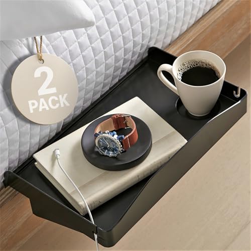 Modern Innovations 2 Count Bedside Organizer for Bed – Clip On Tray with Cup & Cord Holder – for College Dorm, Top Bunk, or Kids Bedroom (Black) - color: Black