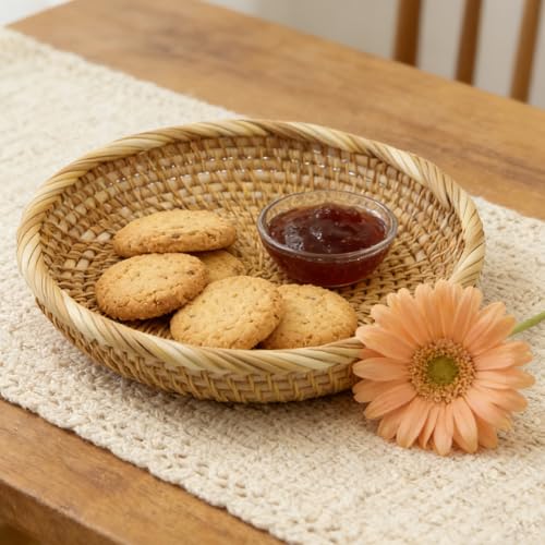 8.7" Handmade Rattan Basket Small Round Woven Storage Basket Tray Small Decorative Bowl - color: Basic, size: 8.7“