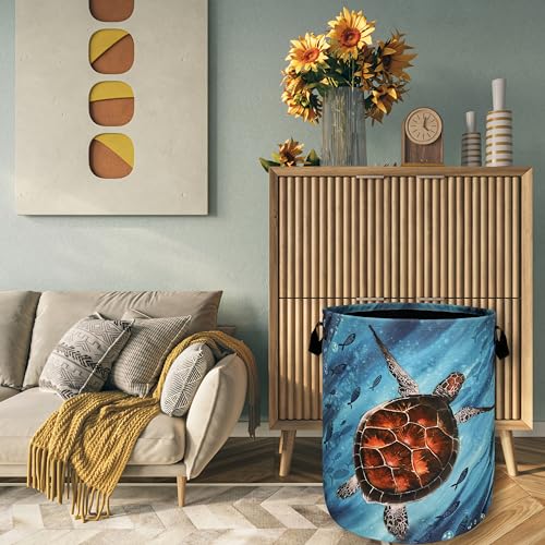 Sea Turtle Laundry Basket Foldable With Handles Watercolor Turtles Tote Bag Oxford Cloth Colorful Animal Laundry Hamper Clothes Toy Storage Bucket For Bathroom/Laundry/Bedroom 18.9"x 16.5 " - color: Watercolor Turtles