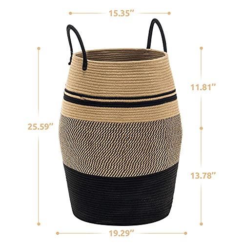 Jute Rope Laundry Hamper by YOUDENOVA, 105L - Woven Collapsible Laundry Basket - Clothes Storage Basket for Blankets organizing, Bedroom Storage, Clothes Hamper – Brown & Black - color: Jute