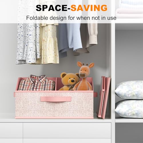 Closet Storage Bins 6 Pack, Large Closet Organizer Baskets with Divider & Handles,Trapezoid Fabric Shelf Organizers, Collapsible Storage Cubes for Clothes, Towels, Toys - Pink - color: Pink 6 Pack