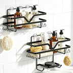 Shower Caddy 3 Pack - Shower Organizer Shelves Rack Rustproof No Drill Self Adhesive Shower Caddies with Soap Dish & Side Hooks for Bathroom Kitchen Storage, Black