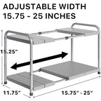 Simple Houseware Under Sink 2-Tier Heavy Duty Expandable Rack Organizer, Adjustable Width 15.75–25 Inches with 4 Shelf Height Levels, Silver - color: Silver