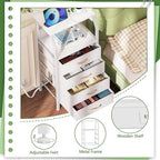 Furnulem Night Stand with Charging Station, Dresser with PVC & Fabric Drawers, 33.3 Inch Side Table with Open Shelf, Tall Bedside Table for Closet, Entryway, Bedroom Furniture, 3 Ways to Use, White - color: White, size: 4 Drawer