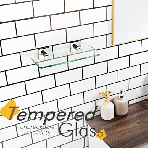 KOKOSIRI Bathroom Shelves Wall Mount 12-Inch Floating Tempered Glass Shelf Hanging Rack for Storage Home Decor, Polished Stainless Steel B1107CH-L12 - color: Polished Chrome, size: 12-Inch