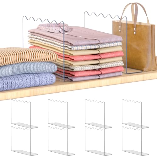 OKPOW Shelf Dividers for Closet Organization: 10" Tall X 12" Deep, Acrylic Clear Separators for Clothes, Vertical Shelf Dividers, Storage for Sweater Purse Handbag Shirts, 8 Pack - color: 8 Pack, size: 10" Tall X 12" Deep