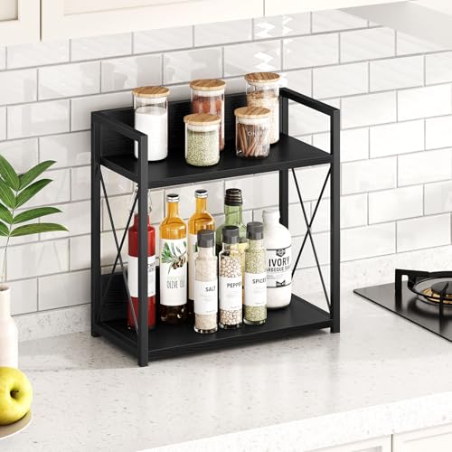 Giikin Kitchen Countertop Organizer, 2 Tier Coffee Bar Organizer, Black Spice Rack for Counter, Kitchen Counter Shelves, Particleboard, Large Size (15.8" L x 7.9" W x 15.8" H), Black - color: Black, size: Large