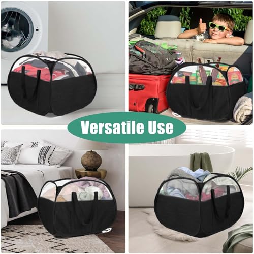Collapsible Laundry Baskets, Tear Proof Pop Up Laundry Hamper with Large Capacity, Sturdy Foldable Laundry Basket, Easy to Carry Laundry Hamper for Home, Laundry Room, Bedroom, Dorm, Travel Black - style: Square Black