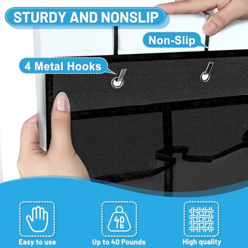 Aheroi 35 Pockets Large Over the Door Organizer, Breathable Mesh Pockets Hanging Shoe Organizer, Black Door Shoe Organizer Mesh Closet Shoe Holder Hanger Holds Up to 40 lbs, Space Saving Shoe Rack - color: Black 35-1Pack, size: 35Pockets-1Pack