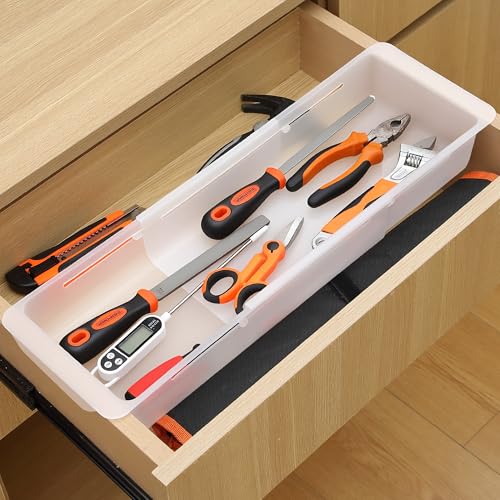 2 Pack Deep Drawer Organizer Bins, Adjustable Sliding Drawer Organizer Bin Expandable Tray for Kitchen Utensils, BBQ Tools, Towels, Durable Plastic Sliding for Easy Storage (17" to 27”) - size: 17" to 27”