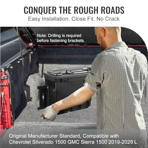 VEVOR Truck Bed Storage Box, Lockable Lid, Waterproof ABS Wheel Well Tool Box 6.6 Gal/20 L, Compatible with Chevrolet Silverado 1500 GMC Sierra 1500 2019-2020, Driver Side, Black - size: Driver Side, style: Chevrolet Silverado