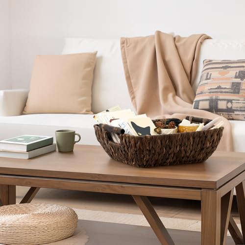 Storageworks Wicker Baskets for Shelves, Large Organizer Basket for Shelves, Wicker Baskets for Storage, Decorative Storage Basket, Vintage Home Decor, Water Hyacinth - color: Dark Brown(Water Hyacinth), size: Large