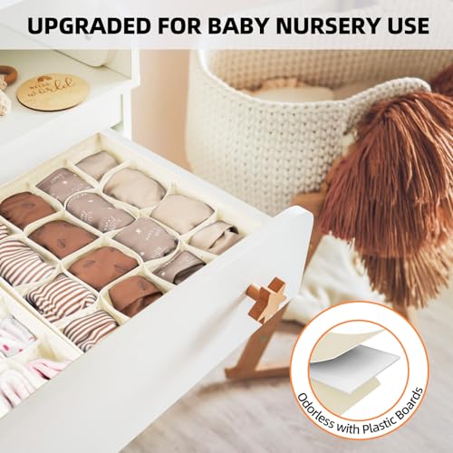 Criusia 6 Pcs Drawer Organizer Clothes - 90 Cells Closet Organizers and Storage for Baby Nursery - Washable Fabric Dresser Organizer Dividers for Sock Underwear Bra Dorm Room Essentials (Beige) - color: Beige, size: 6 Pack & 90 Cells Full Set