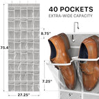 Simple Houseware 40 Large Clear Pockets Over The Door Hanging Shoe Organizer, Gray (75.4'' x 27.25'')