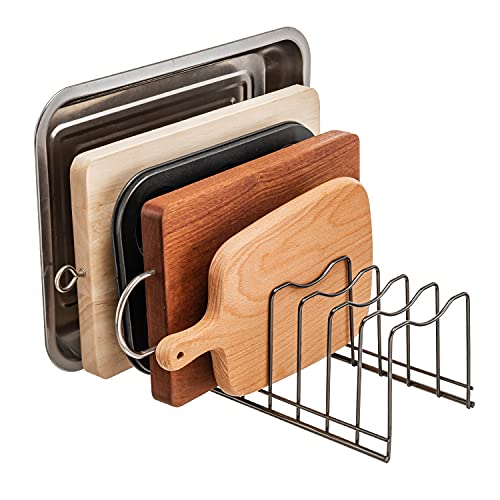 Pot Lid Organizer, Pot Lid Rack Holder, Rest Cutting Board, Bakeware, Pots & Pans, Serving Trays, Reusable Containers in Cabinet Pantry, Stainless Steel - color: Satin Nickel